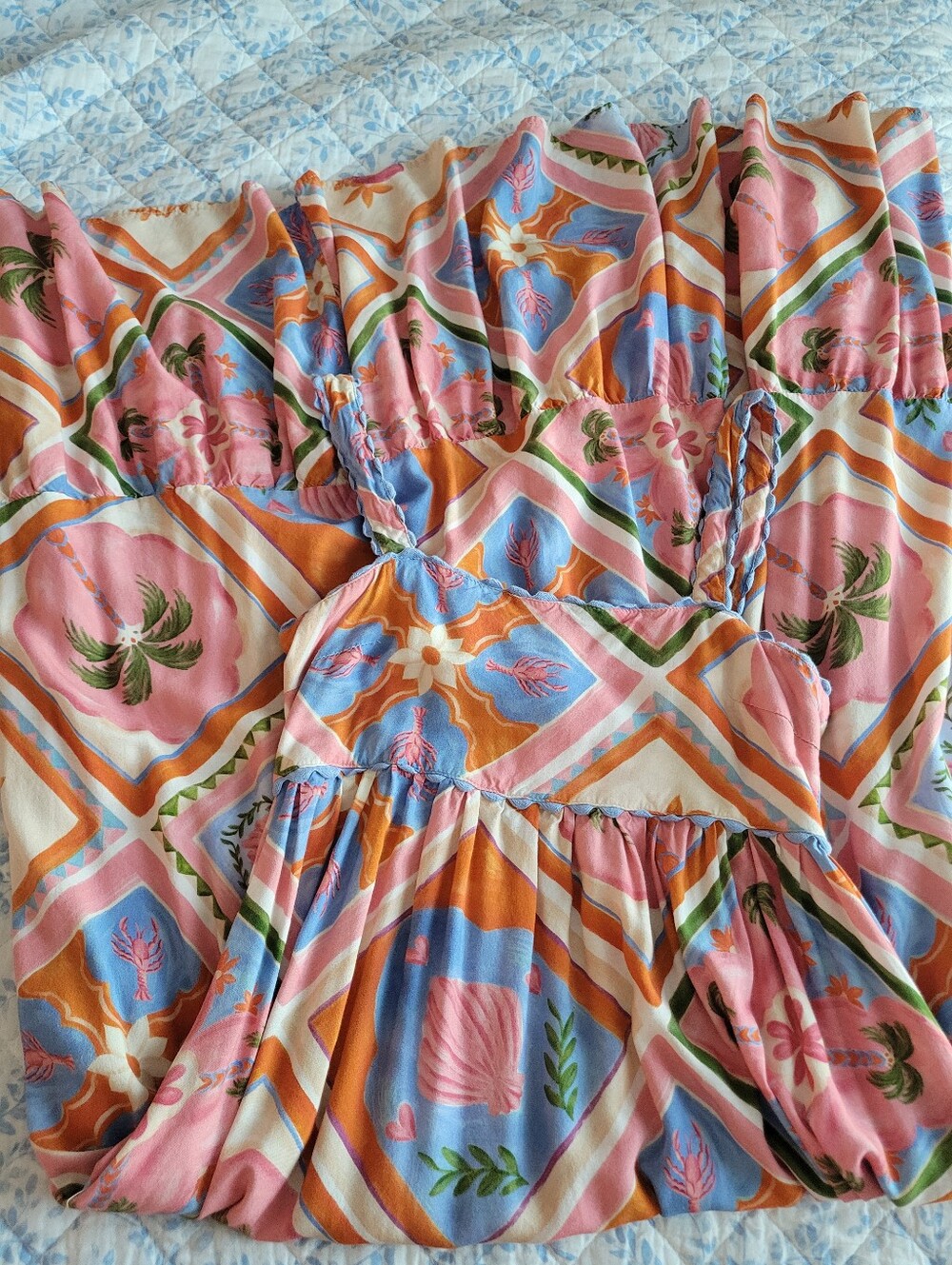 White closet elements summer beach coastal lobster maxi dress